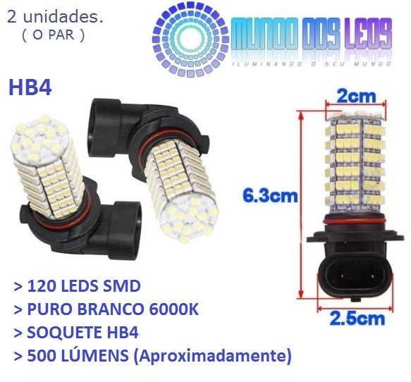 Lâmpada Hb4 9006 120 Leds Farol De Neblina Branca O Par