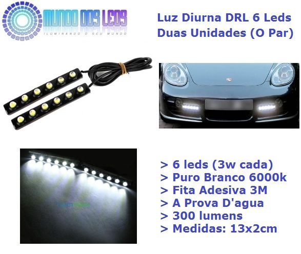 Duas Lâmpadas Led Drl Luz Diurna e Ré 12v 6 Pontos 6000k